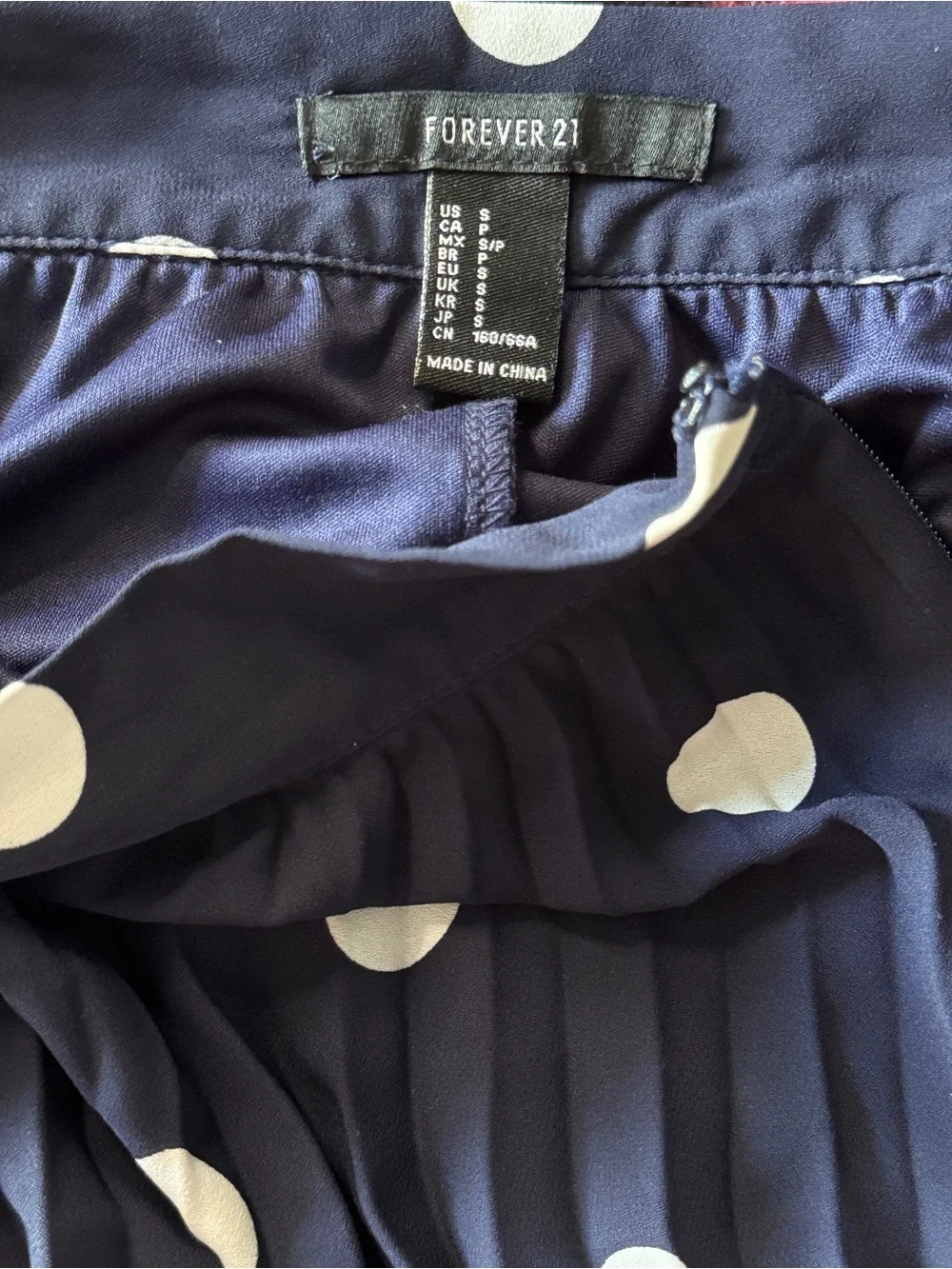 Forever 21 Navy and White Polka Dot Pleated Skirt